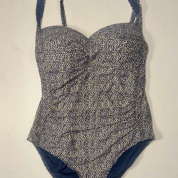 NIP TUCK Nautical Foil Joanne One Piece Multi-Cup Swimsuit Size 10 Navy & Gold - Picture 7 of 8
